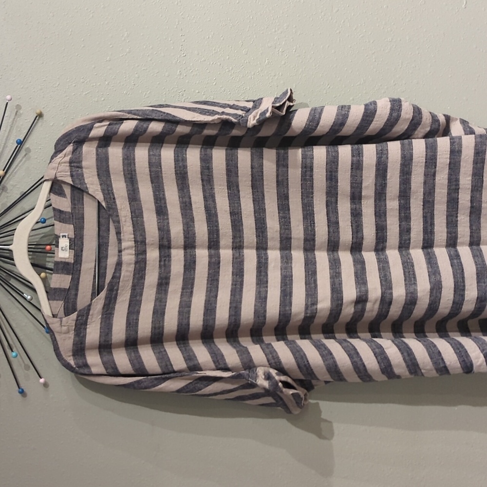 Ximo Medium Women's Sack Linen Blend Dress Striped Nautical Breathable Lagenlook